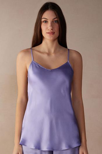 Intimssimi Silk Satin Top with V-neckline Violet | ILNZX56898