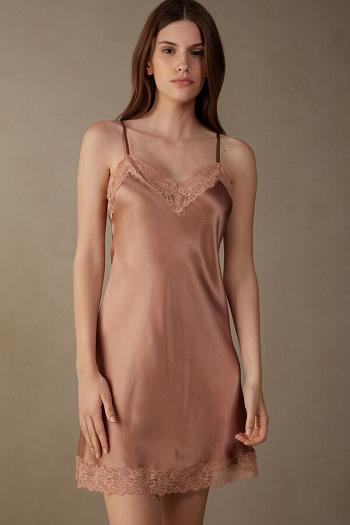 Intimssimi Silk Slip with Lace Insert Detail Natural | ZILMJ62357