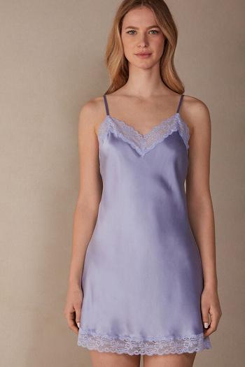 Intimssimi Silk Slip with Lace Insert Detail Violet | ZILNQ77261