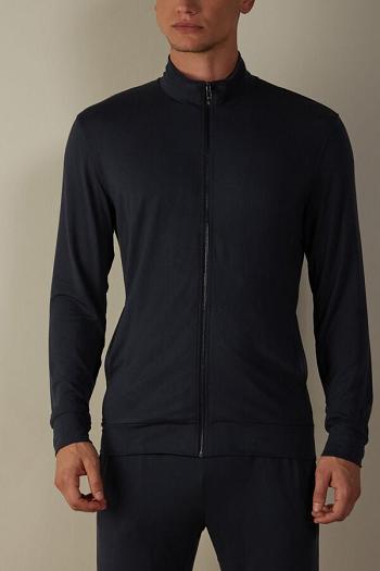 Intimssimi Silk and Modal Zip-Up Sweatshirt Blue | PILQX69761