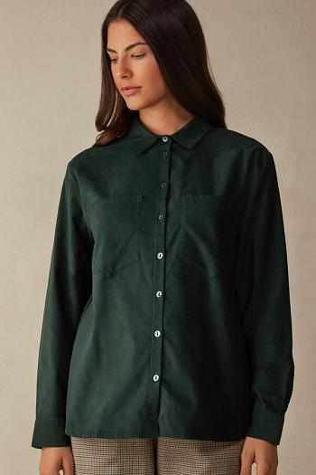 Intimssimi Slow and Cozy Velvet Shirt Green | XILGW33098