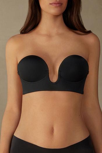 Intimssimi Stick-On Bandeau Plunge Bra with Graduated Cups Black | ILXBR20015