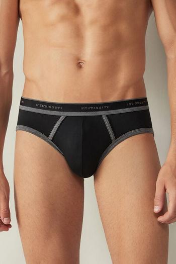 Intimssimi Stretch Supima® Cotton Brief with Logo Detail Black | XILGW30951