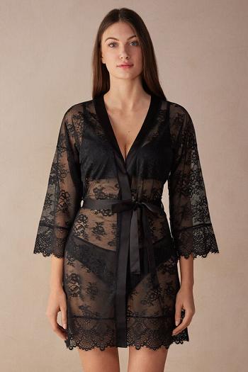 Intimssimi Stunning Beauty Lace Robe Black | AILWC67943