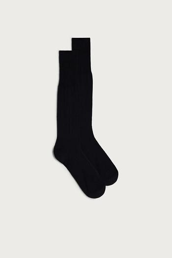 Intimssimi Tall Sateen Egyptian Cotton Socks Black | ILZPD84256