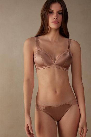 Intimssimi Tiziana Silk and Lace Triangle Bra Natural | UILND25354