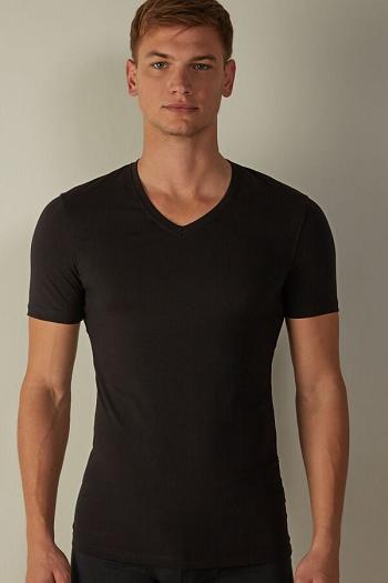 Intimssimi V-neck T-shirt in Stretch Supima® Cotton Black | BILSD39826