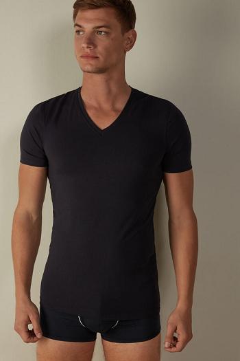 Intimssimi V-neck T-shirt in Stretch Supima® Cotton Blue | ILICD59983