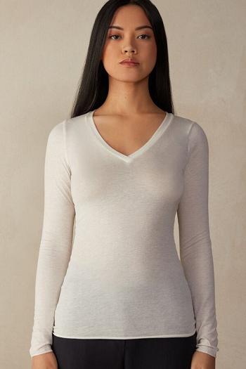 Intimssimi V-neck top in Modal Ultralight with Cashmere White | XILBH77847