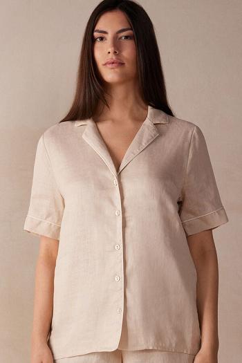 Intimssimi Yacht Night Linen Short Sleeve Shirt Natural | DILKV94034