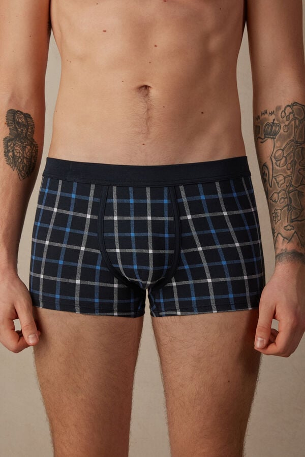 Intimssimi Blue Checkered Boxers in Stretch Supima® Cotton Blue | MILHR25042