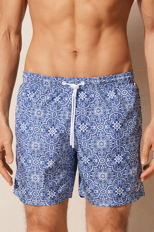 Intimssimi Blue Majolica Print Swim Trunks Blue | XILBH32240