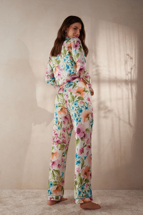 Intimssimi Botanical Lyrics Full Length Satin Pants Print | XILGW19855