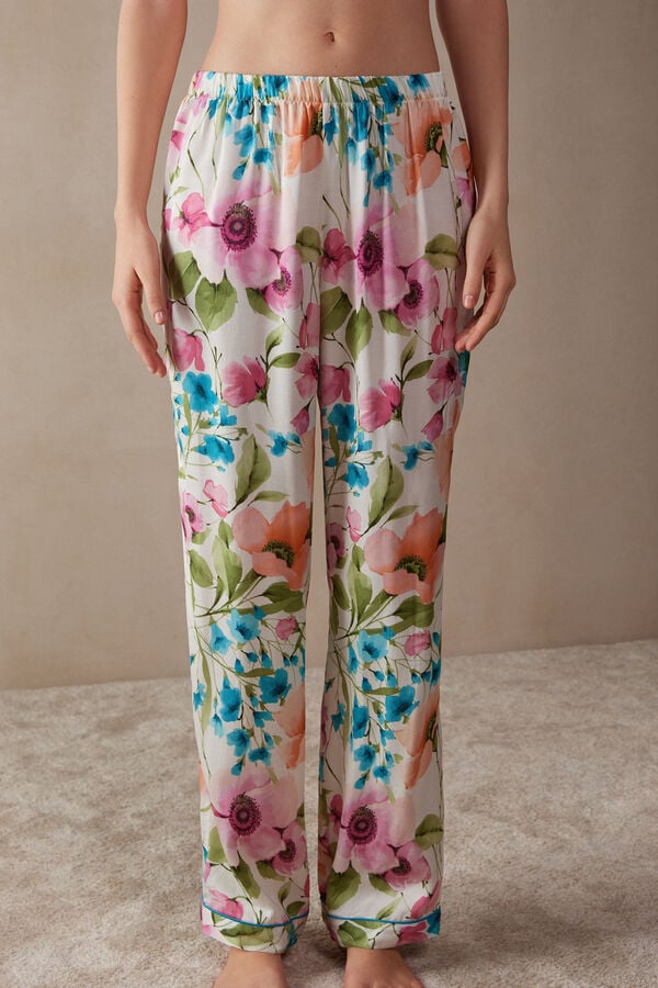 Intimssimi Botanical Lyrics Full Length Satin Pants Print | XILGW19855