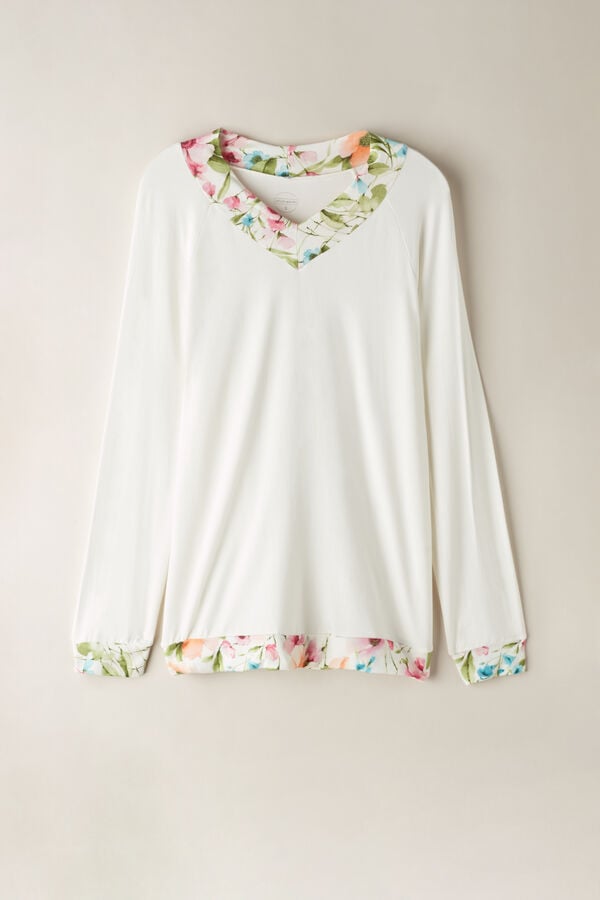 Intimssimi Botanical Lyrics Long Sleeve Modal Top White | AILDF50481