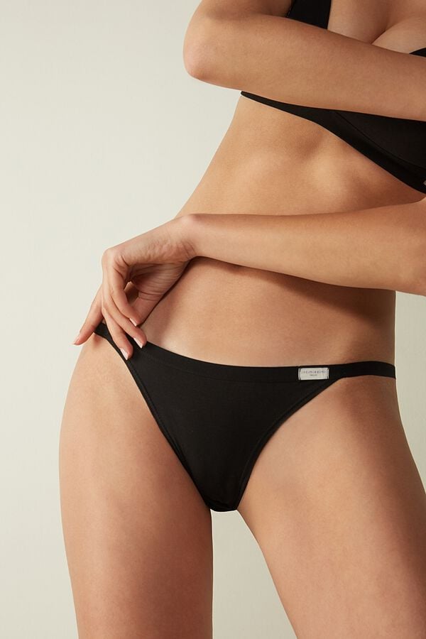 Intimssimi Cotton String Panties Black | ILCIF65456