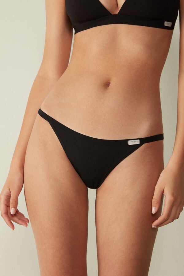 Intimssimi Cotton String Panties Black | ILCIF65456