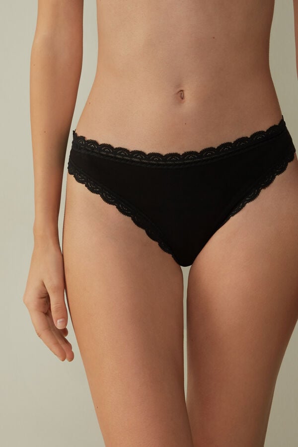 Intimssimi Cotton and Lace Brazilian Black | QILWA78463