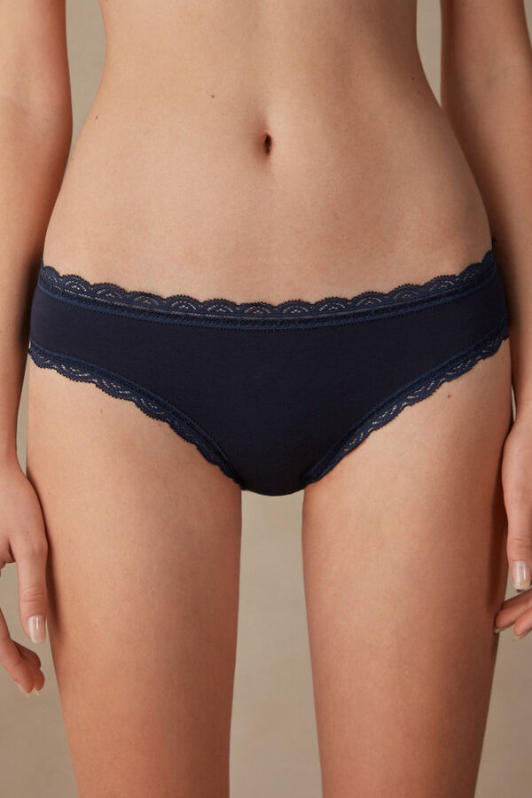 Intimssimi Cotton and Lace Panties Blue | GILEC68845