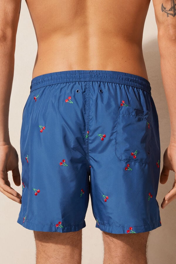 Intimssimi Embroidered Cherry Swim Trunks Blue | YILGT30590