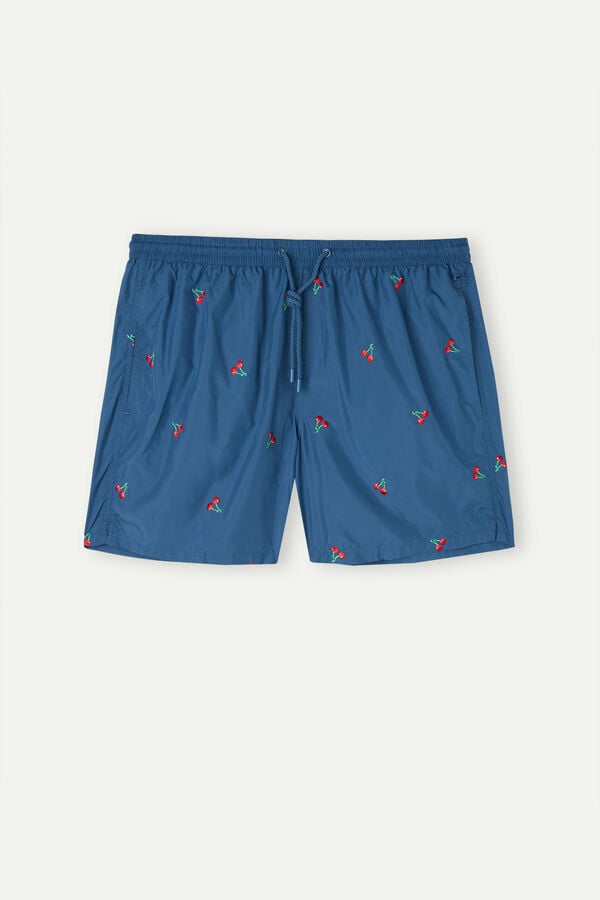 Intimssimi Embroidered Cherry Swim Trunks Blue | YILGT30590