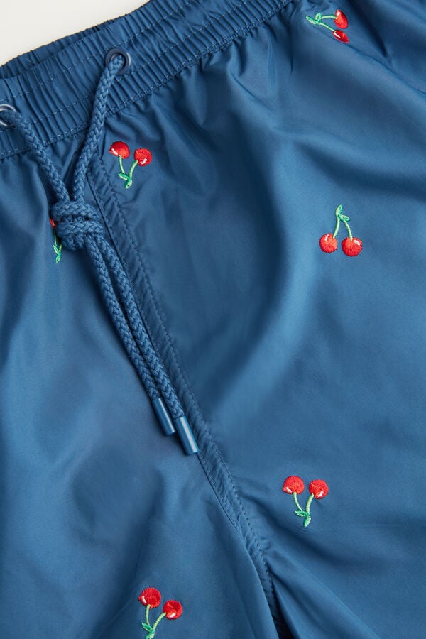 Intimssimi Embroidered Cherry Swim Trunks Blue | YILGT30590