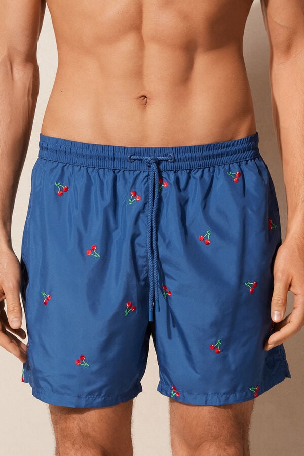 Intimssimi Embroidered Cherry Swim Trunks Blue | YILGT30590