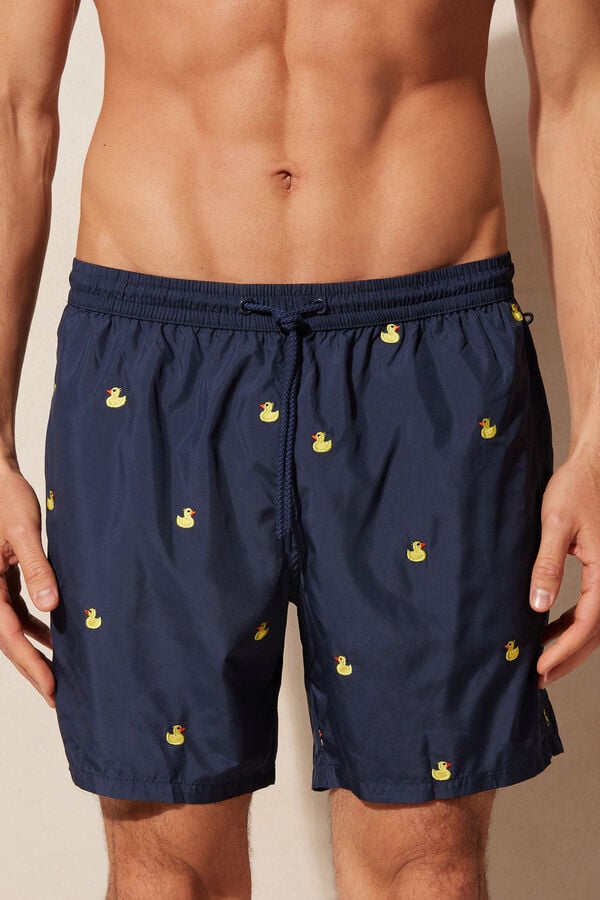 Intimssimi Embroidered Duck Swim Trunks Blue | LILSX78059