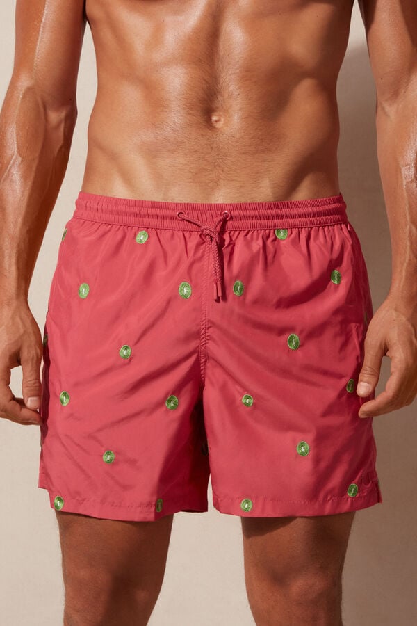 Intimssimi Embroidered Kiwi Swim Trunks Red | UILND29888