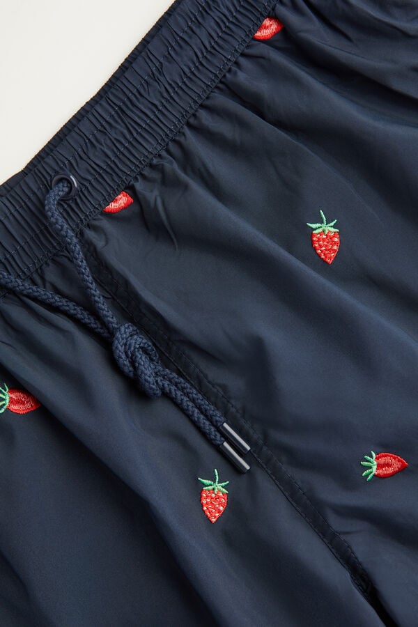 Intimssimi Embroidered Strawberry Swim Trunks Blue | ILZPD33928