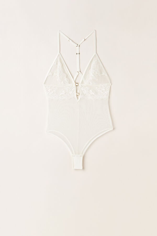 Intimssimi Fearless Femininity Tulle and Lace Bodysuit White | UILTG76321