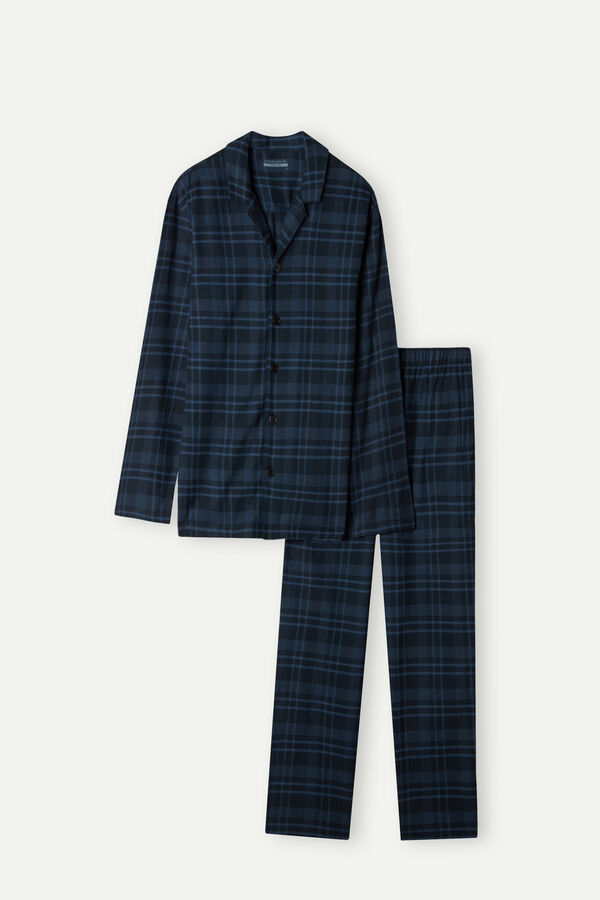 Intimssimi Full Length Pajamas in Brushed Blue Check Patterned Cloth Blue | ILXMI56997