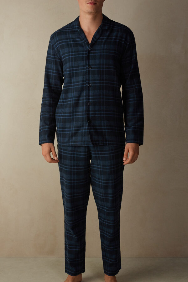 Intimssimi Full Length Pajamas in Brushed Blue Check Patterned Cloth Blue | ILXMI56997