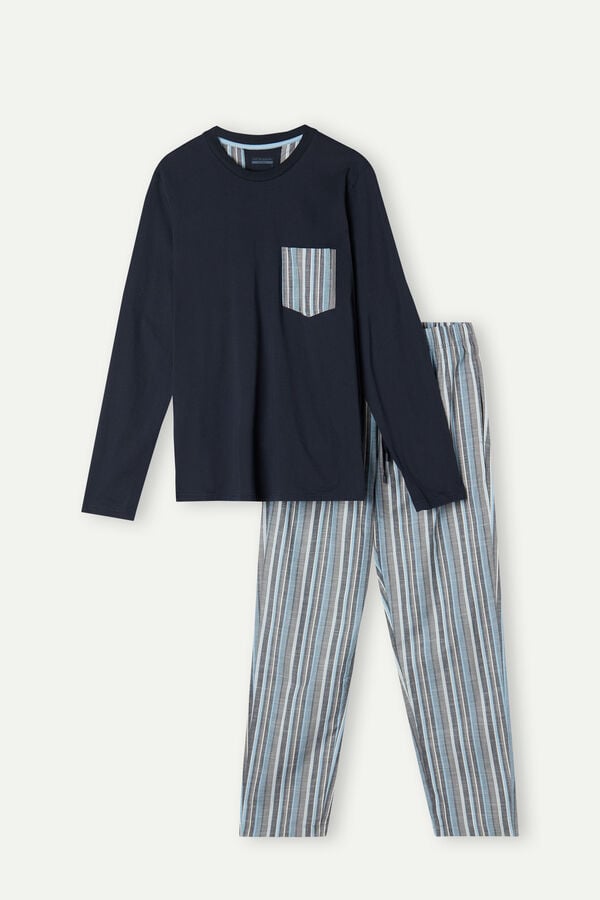 Intimssimi Full Length Pajamas in Striped Cotton Blue | ILDYB34050