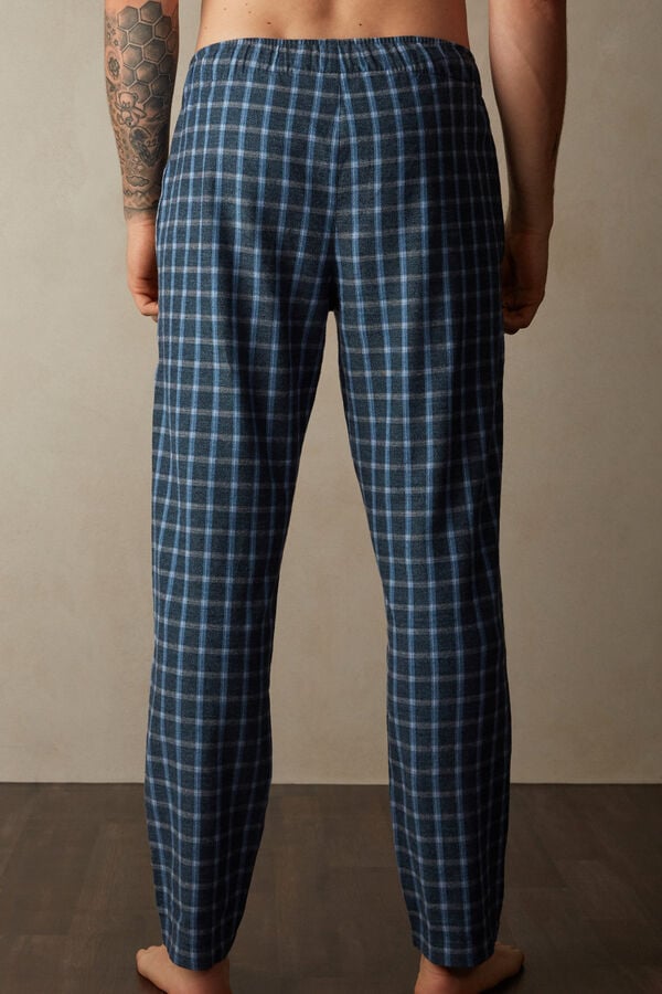 Intimssimi Full Length Pants in Check Patterned Brushed Cloth Blue | GILEC13479