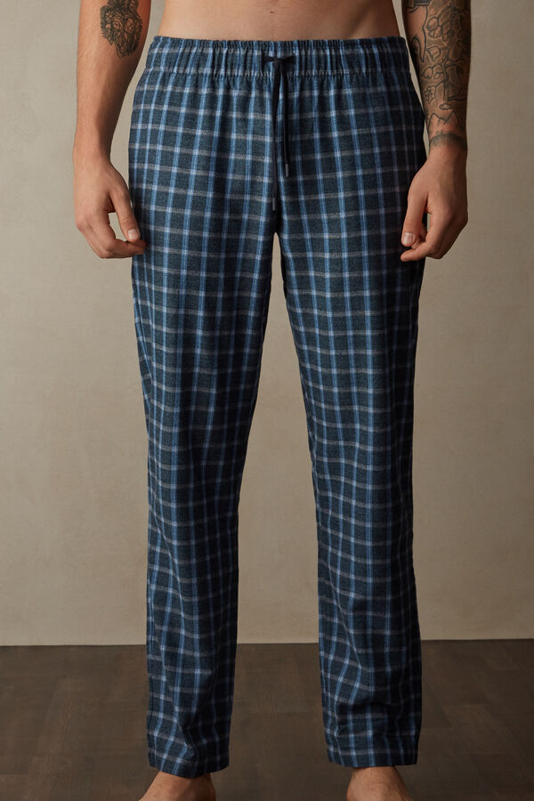 Intimssimi Full Length Pants in Check Patterned Brushed Cloth Blue | GILEC13479