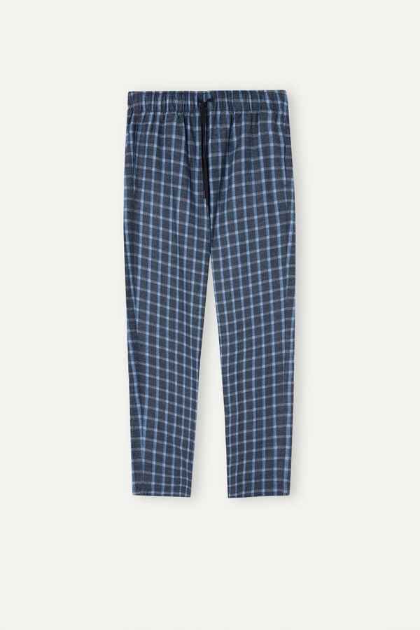 Intimssimi Full Length Pants in Check Patterned Brushed Cloth Blue | MILHR66478