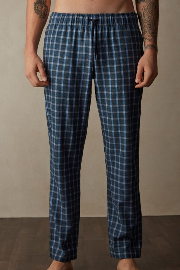 Intimssimi Full Length Pants in Check Patterned Brushed Cloth Blue | MILHR66478