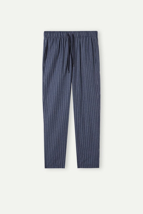 Intimssimi Full Length Pants in Denim Pinstripe Patterned Brushed Cloth Blue | AILWC12308