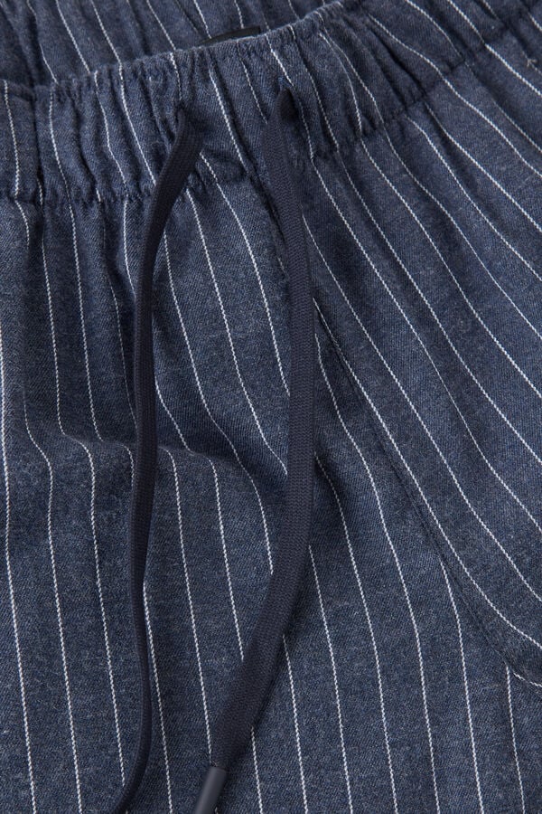 Intimssimi Full Length Pants in Denim Pinstripe Patterned Brushed Cloth Blue | AILWC12308