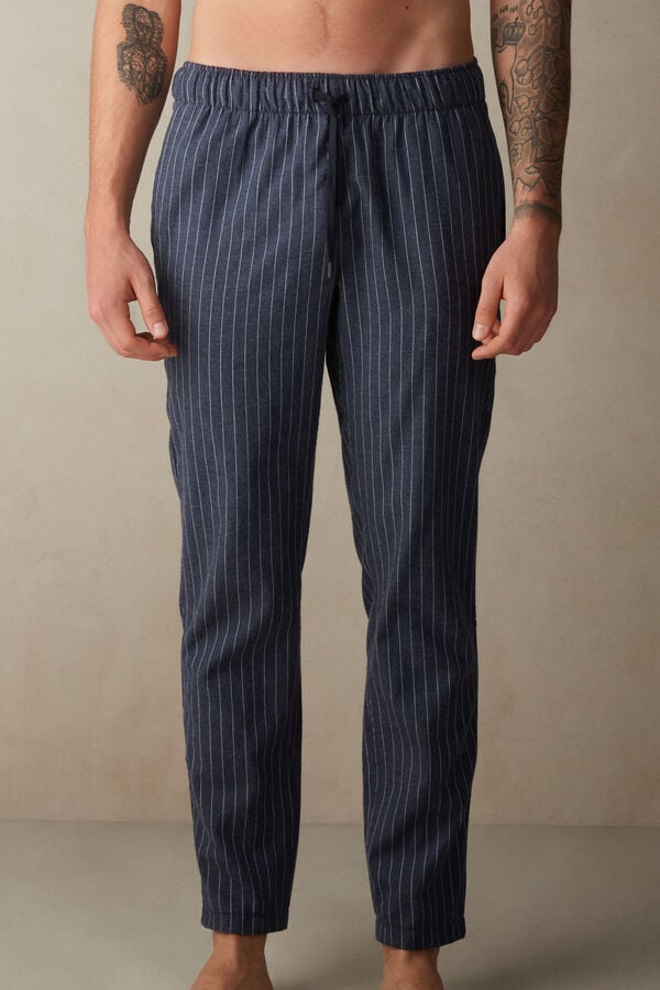 Intimssimi Full Length Pants in Denim Pinstripe Patterned Brushed Cloth Blue | AILWC12308