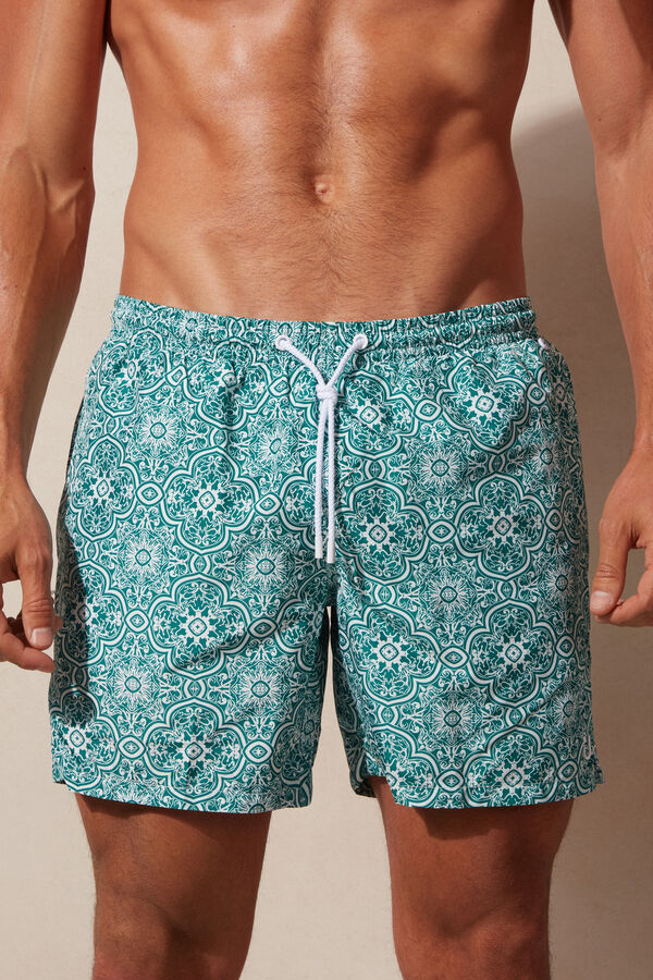 Intimssimi Green Majolica Print Swim Trunks Blue | SILNY97042