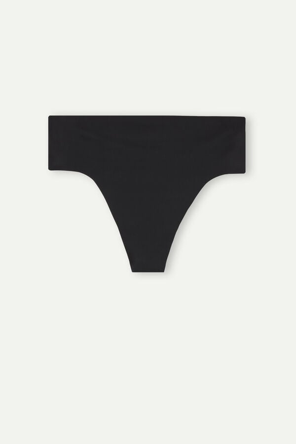 Intimssimi High Waist Thong in Seamless Ultralight Microfiber Black | BILSD75845