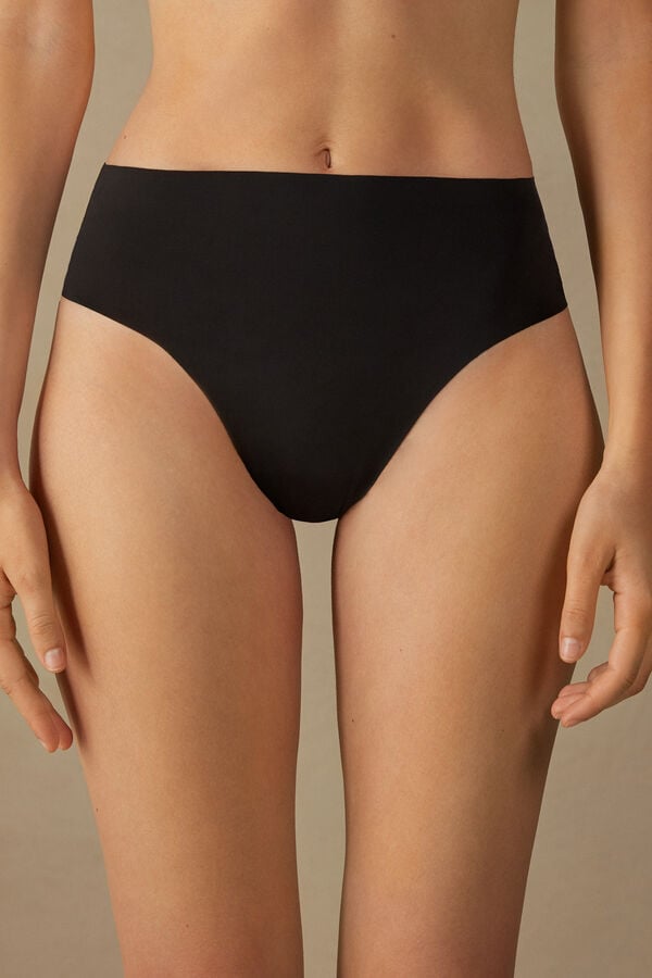 Intimssimi High Waist Thong in Seamless Ultralight Microfiber Black | BILSD75845