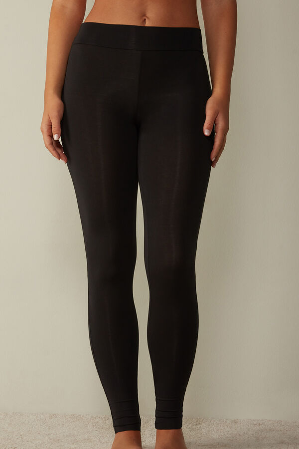 Intimssimi High-Waisted Micromodal Stirrup Leggings Black | ILZPD98804