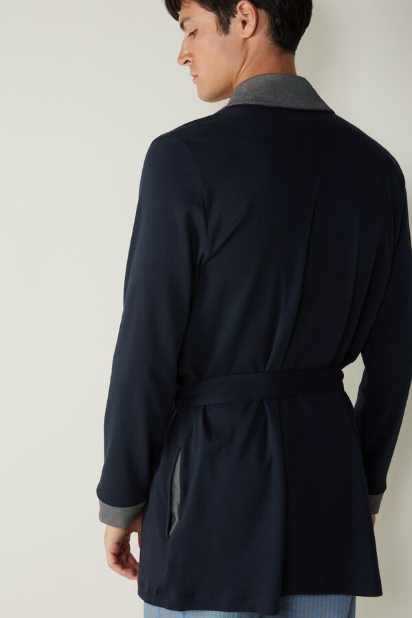 Intimssimi Interlock Cotton Smoking Jacket Blue | AILDF80906