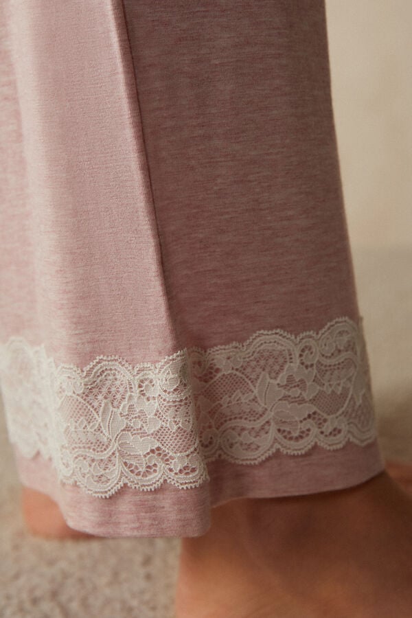 Intimssimi Lace Trim Full Length Pants in Modal Pale Pink | ILQCS53206