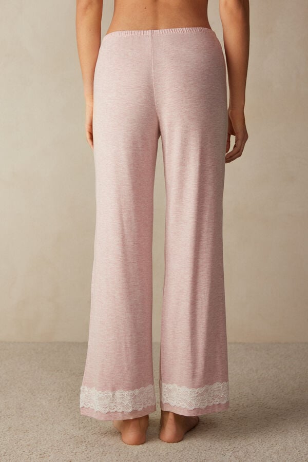 Intimssimi Lace Trim Full Length Pants in Modal Pale Pink | ILQCS53206