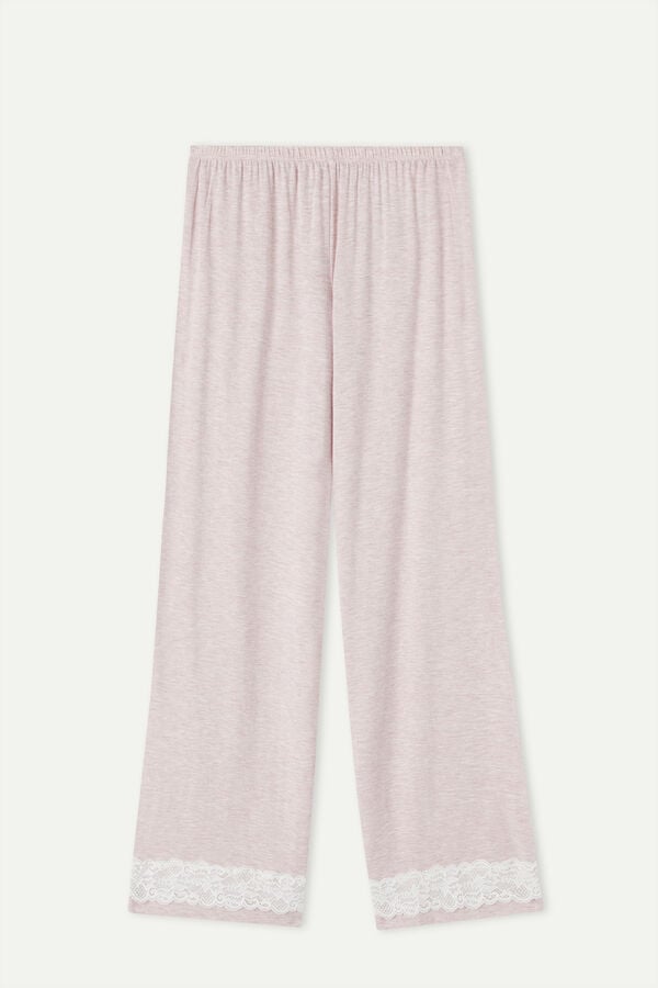 Intimssimi Lace Trim Full Length Pants in Modal Pale Pink | ILQCS53206