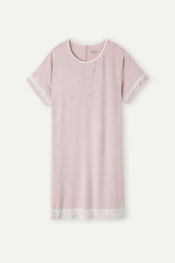 Intimssimi Lace Trim Short Sleeve Nightgown Pale Pink | ILJBT94268